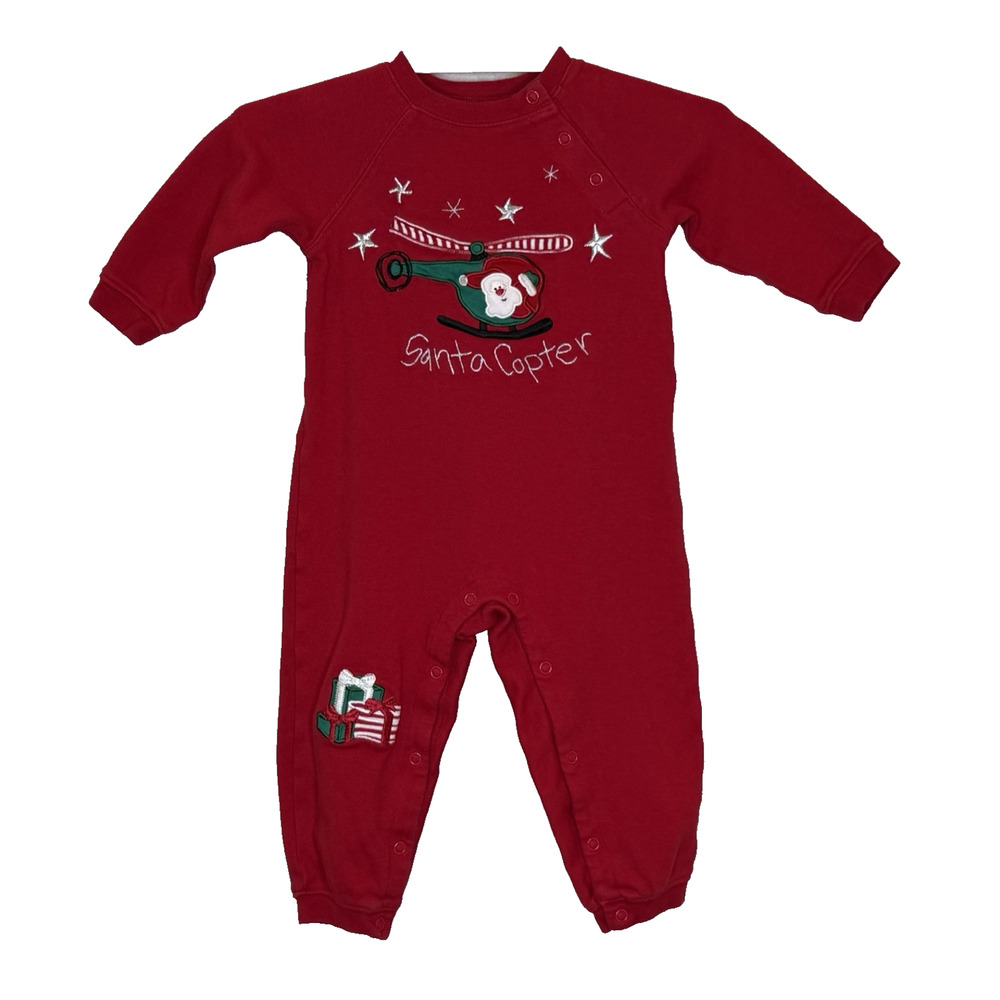 Starting Out Christmas One Piece Outfit‎ Size 24 mos Red Santa Copter HO HO HO